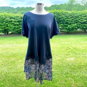 Anthropologie Midnight Blue Tunic with Lace Detail